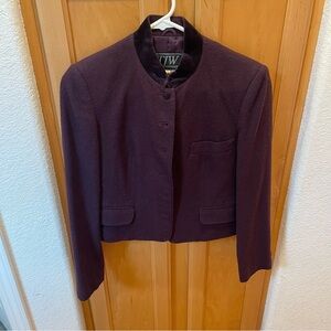 TJW Cropped Wool Jacket Velvet Size 8 Small Burgundy Purple Made in Japan VTG